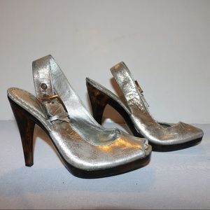 Bebe Silver Distressed Leather Vintage Heels